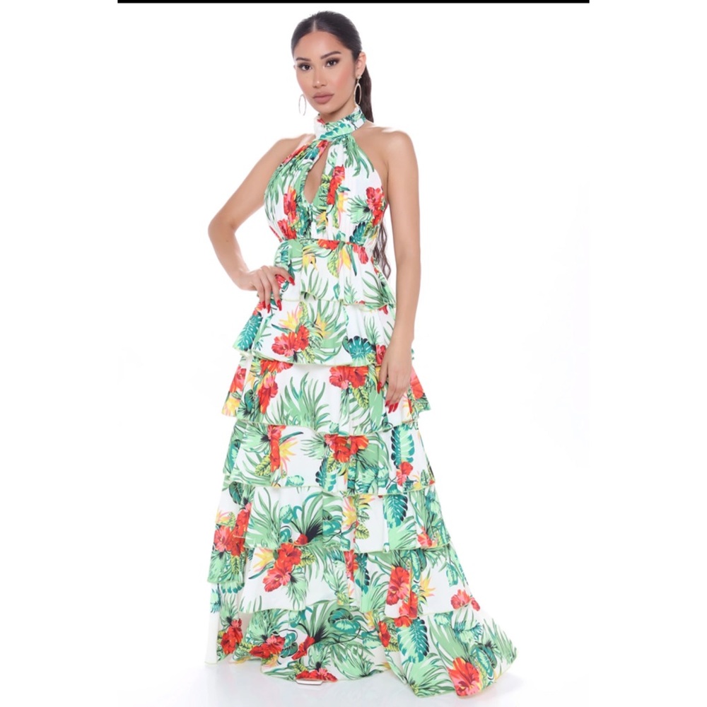 Sunday Special Tropical Maxi Dress - Green/combo
